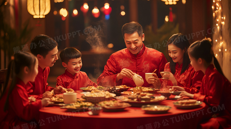 一家人吃年夜饭场景图片