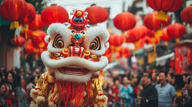 春节舞狮场景图片