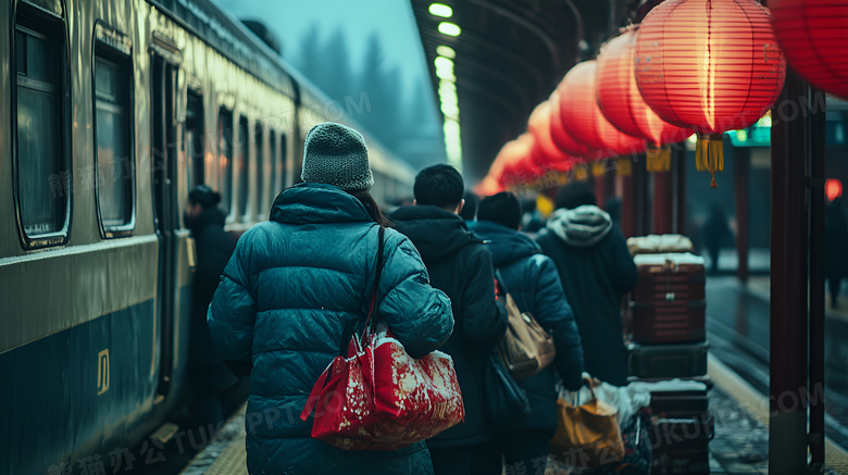 人们在火车站月台排队上车图片