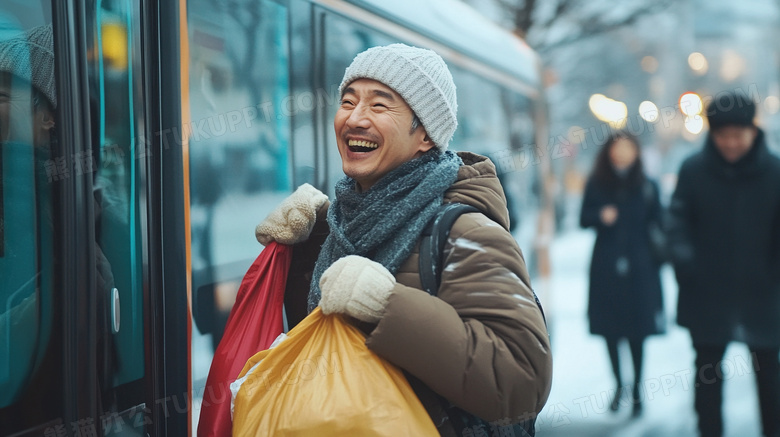 冬季老人一起开心出行图片