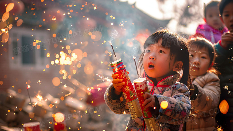 中国农历新年放烟花图片