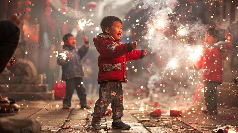 中国农历新年放烟花图片