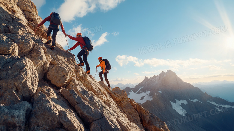 团队相互协助登山图片