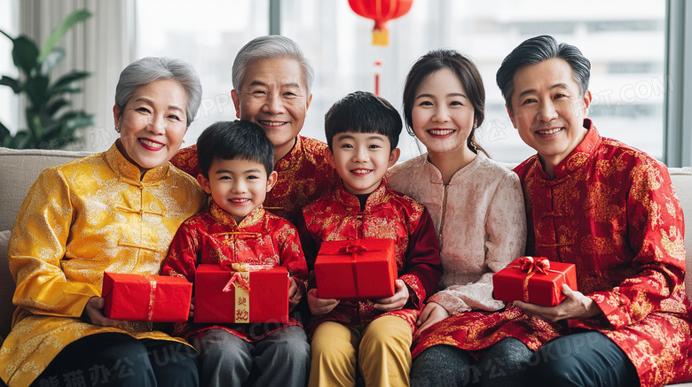 一家人春节新年在一起拜年合照图片