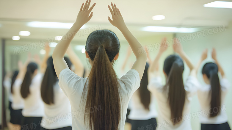 舞蹈兴趣班里跳舞的女孩背影