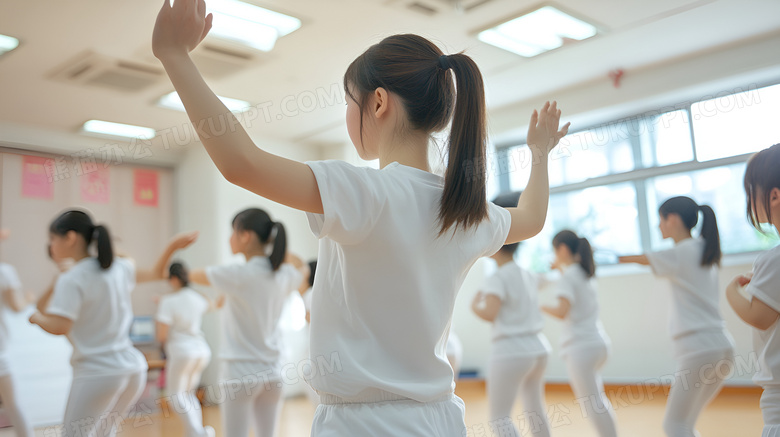 舞蹈兴趣班里跳舞的女孩背影