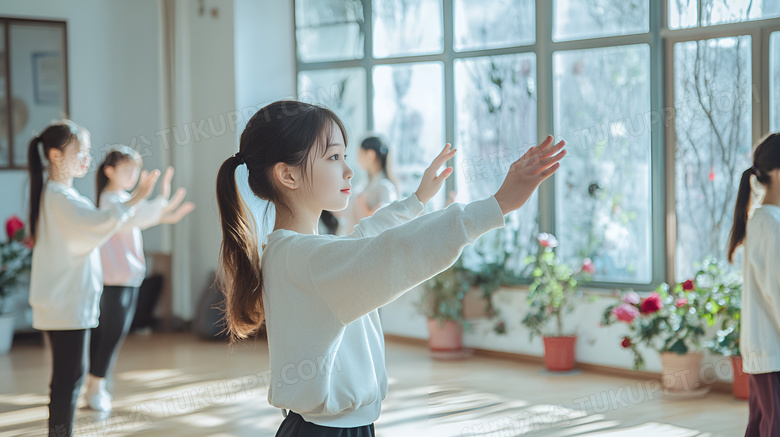 舞蹈兴趣班里跳舞的女孩图片