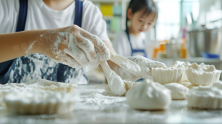 烘焙兴趣班里制作甜点场景图片