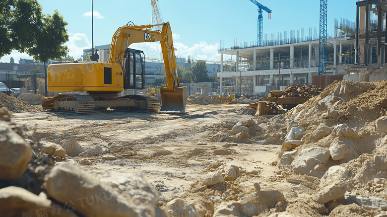 白天白云下推土车施工建筑工地图片