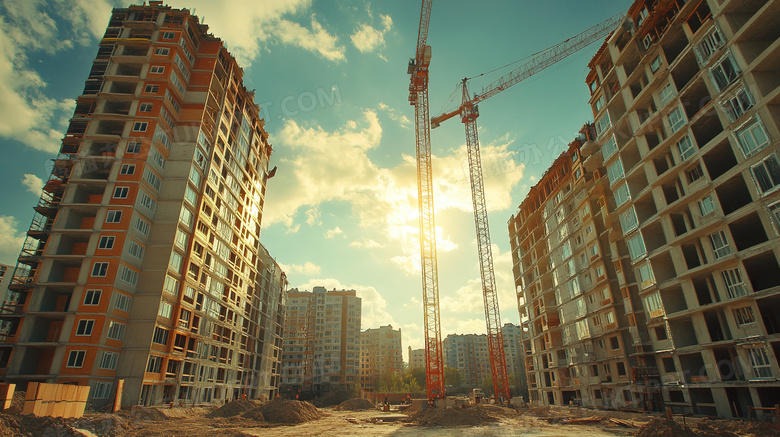 仰拍建筑工地施工图片