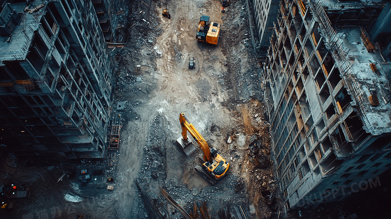 高空俯拍废旧大楼建筑工地施工图片