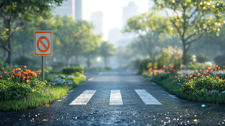 明媚的白天道路边指示牌指路路标图片