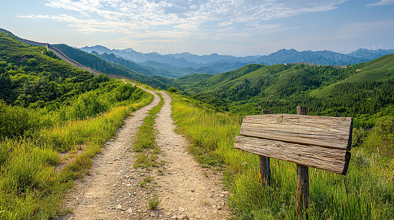 山间沙路指示牌道路路标图片