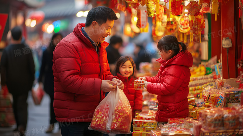 爸爸带孩子办年货图片