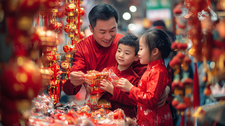 爸爸带孩子们办年货图片