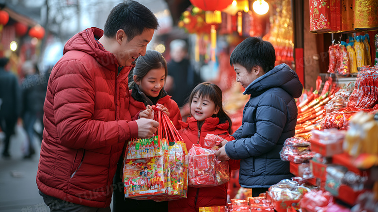 爸爸带孩子办年货图片