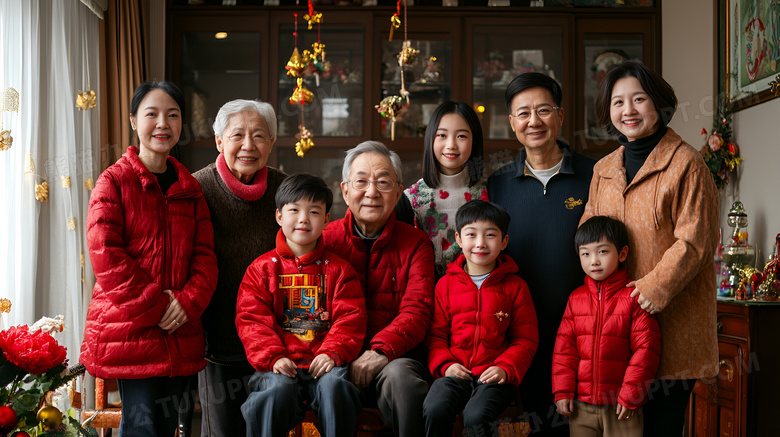 新年全家福场景图片