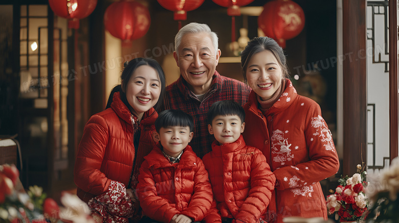 新年全家福场景图片