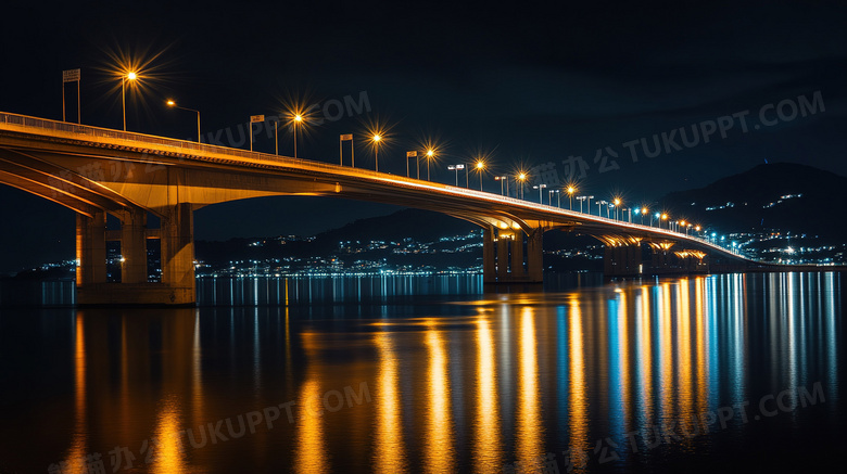 亮灯的跨海大桥夜景图片