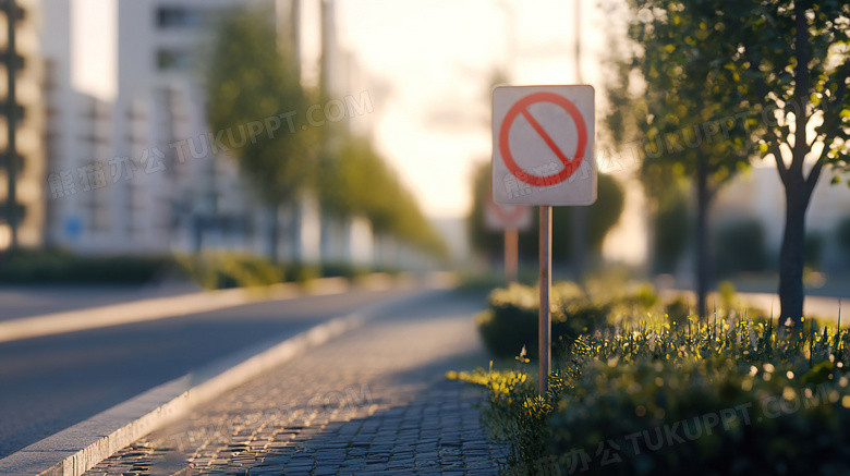 绿化带街角城市道路路标图片