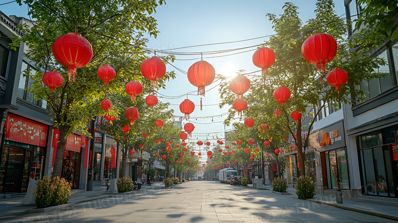 春节大街上的灯笼图片