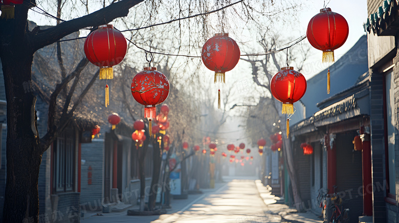 春节大街上的灯笼图片