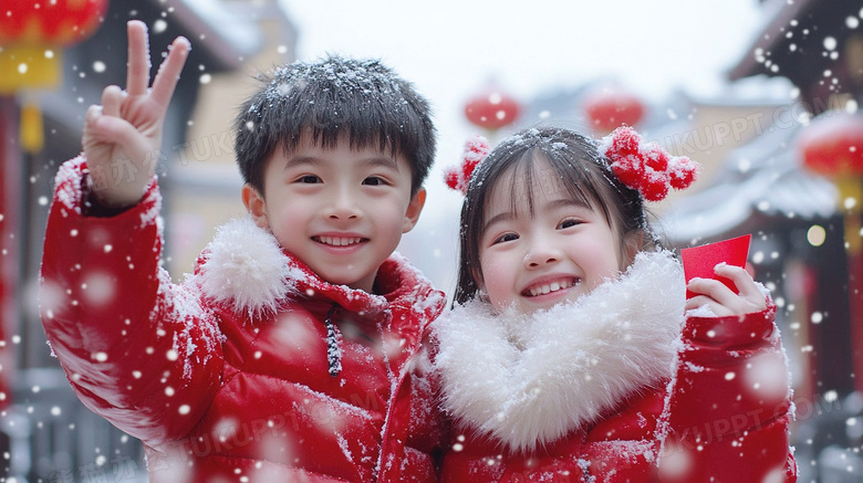 春节新年孩子拜年图片