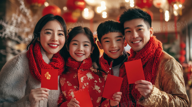 春节新年一家四口拜年图片