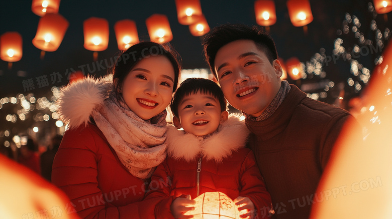 春节新年一家三口拜年图片