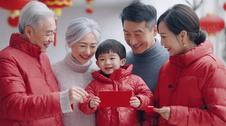 春节新年一家五口拜年图片