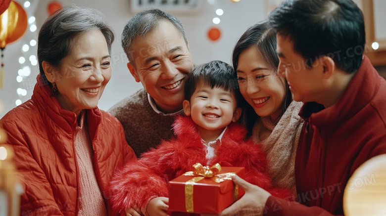 春节新年一家五口拜年图片