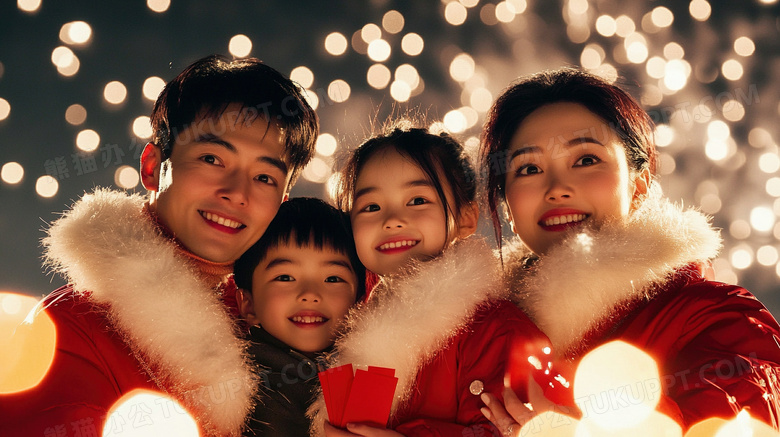 春节新年一家四口拜年图片