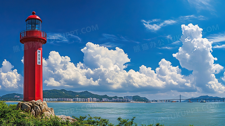 岛屿海边灯塔风景图片