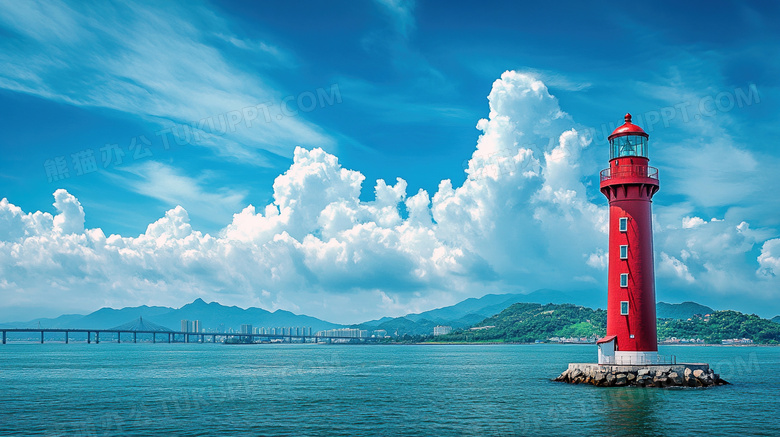 岛屿海边灯塔风景图片