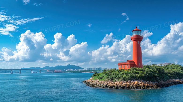 岛屿海边灯塔风景图片