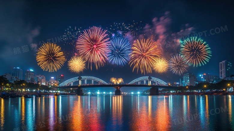 立交桥夜景烟花节日图片