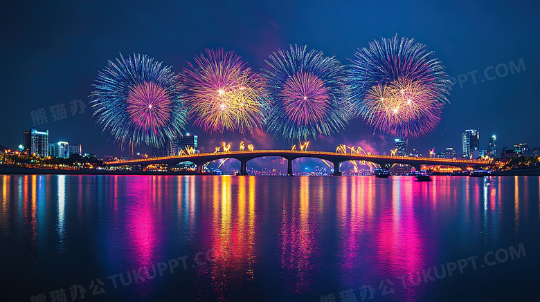 立交桥夜景烟花节日图片