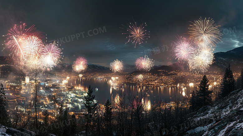 城市烟花夜景庆祝图片