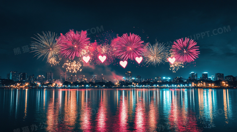 江边烟花夜景庆祝图片