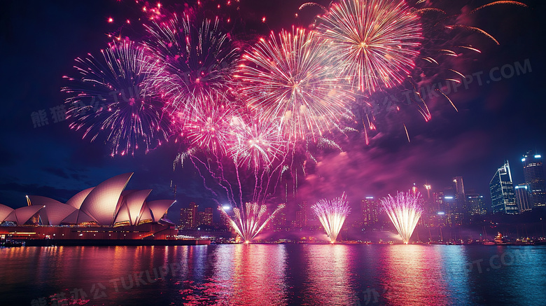 江边烟花夜景庆祝图片