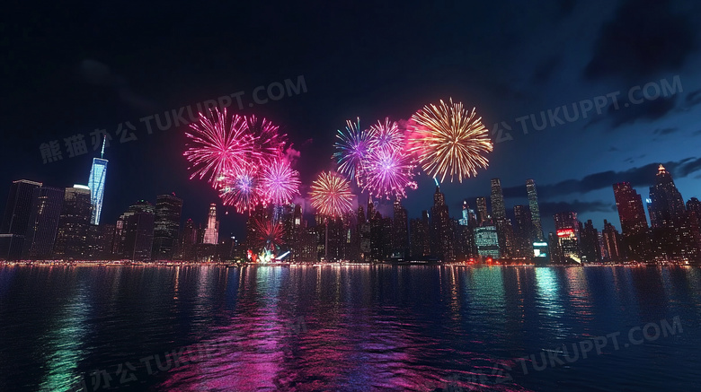 江边烟花夜景庆祝图片