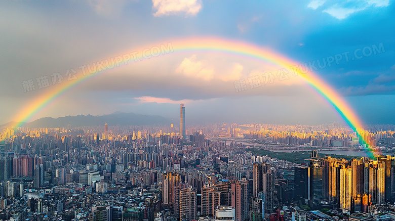 城市上空的彩虹图片