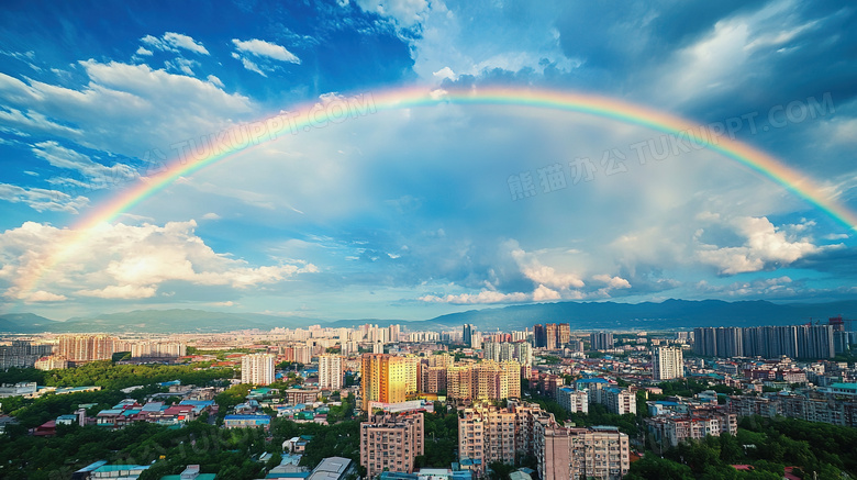 城市上空的彩虹图片