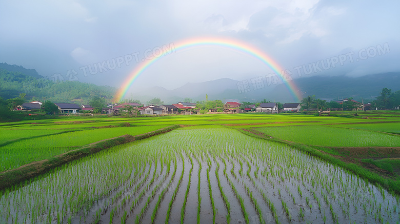 农田的彩虹场景图片