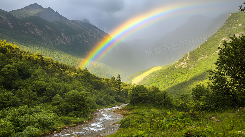 山谷的彩虹场景图片