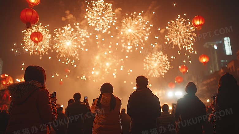 跨年新年绚丽多彩的烟花秀图片