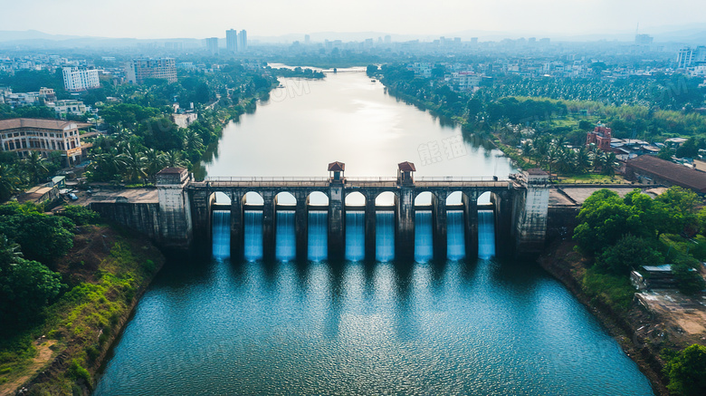 俯视水利大坝建筑全景图片