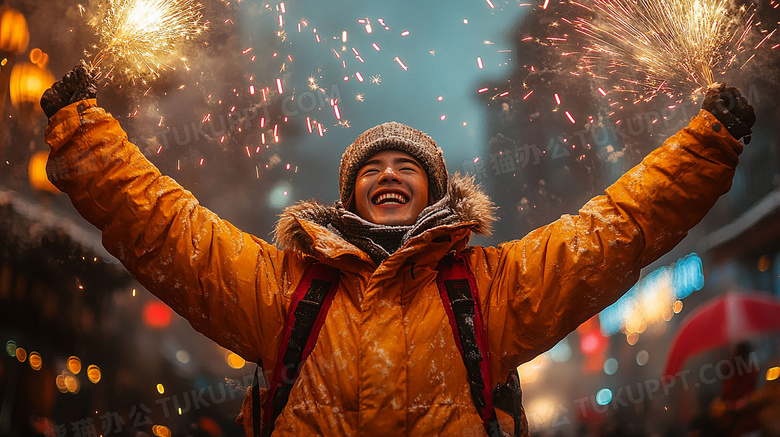 烟花下的人物图片