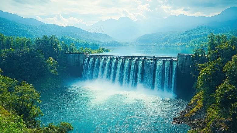 绿水青山户外水利大坝建筑图片