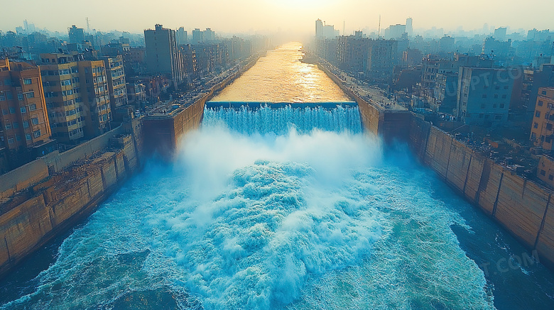 开闸放水中的水利大坝建筑图片